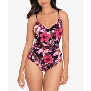 Skinny Dippers Mowie Black Pink Floral Print Lucky Charm One-Piece Swimsuit NWT